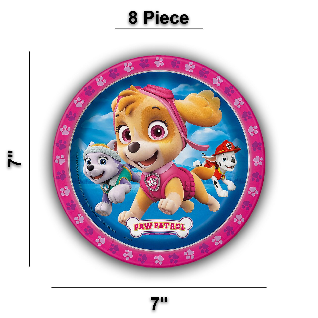 8 Ct. Pink Paw Patrol Paper Dessert Plates 7" Skye Party Plates for Kid's Celebrations